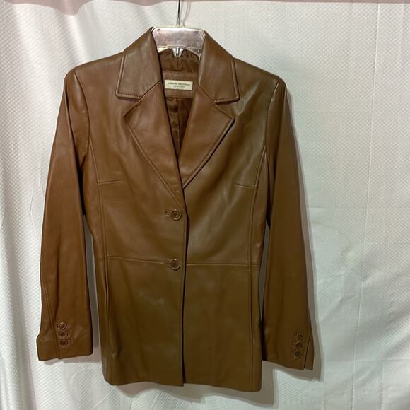 Valerie Stevens S cognac colored butter soft 2 button all leather blazer euc - Picture 8 of 13